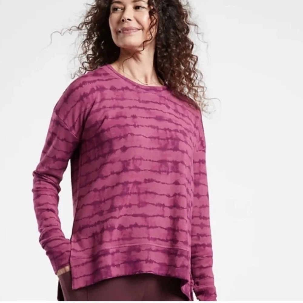 Athleta Coaster Luxe Tie Dye Shibori Striped Pink Sweatshirt size XS